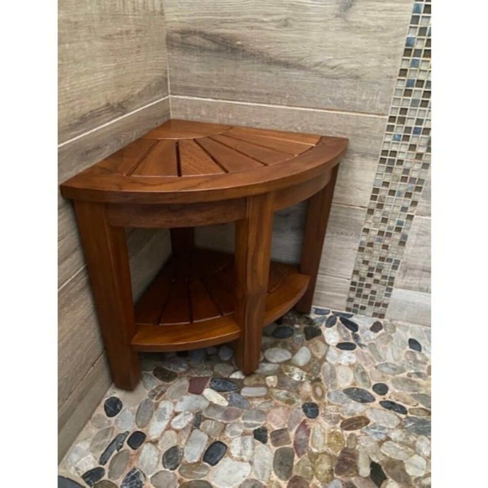 The Original 15.5" Corner Teak Shower Bench with Shelf